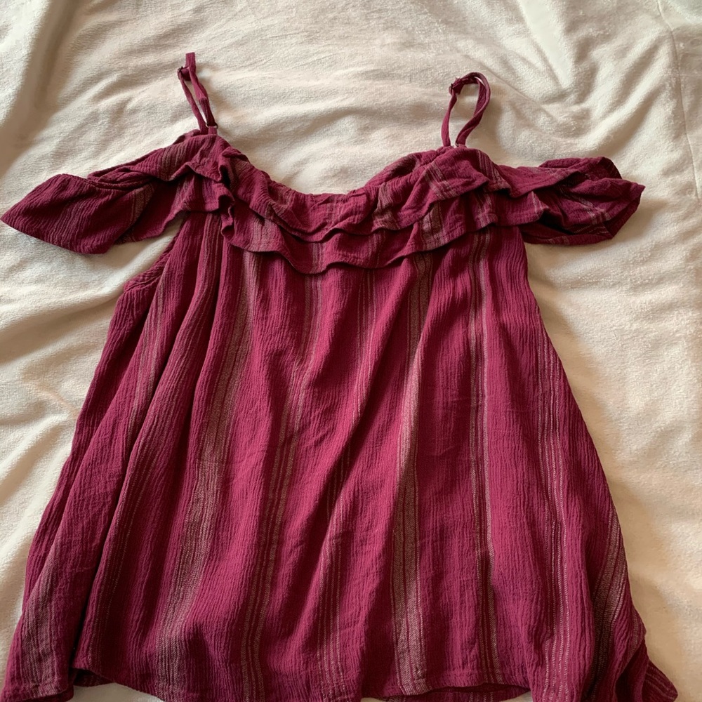 Purple cut out shoulder blouse